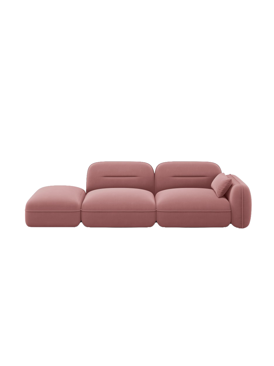 
3-Sitzer Design Sofa „Sydney“ mit Ottomane - Samt Flamingo Rosa / Ottomane links