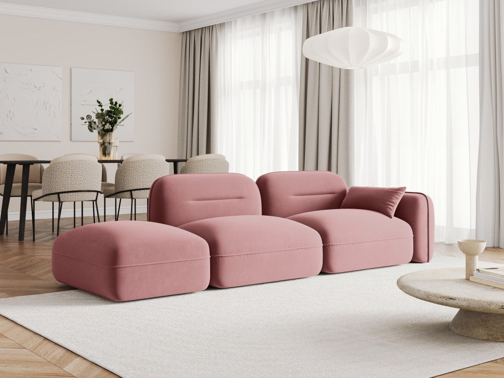 
3-Sitzer Design Sofa „Sydney“ mit Ottomane - Samt Flamingo Rosa / Ottomane links