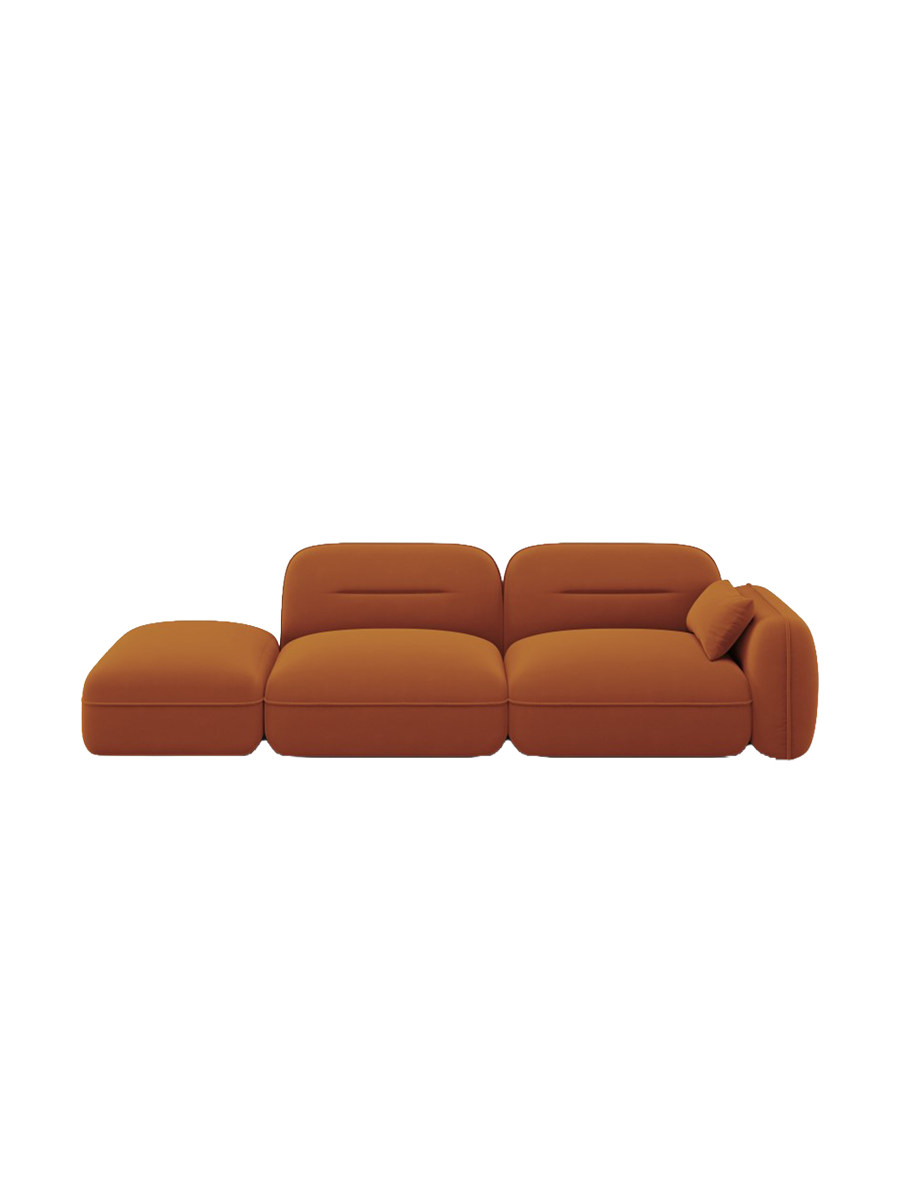 
3-Sitzer Design Sofa „Sydney“ mit Ottomane - Samt Terracotta / Ottomane links