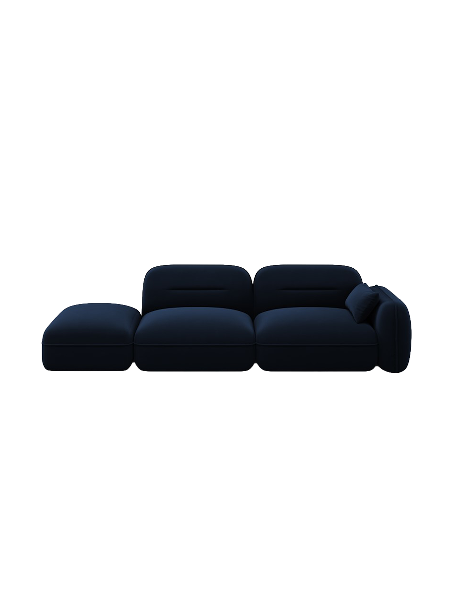 
3-Sitzer Design Sofa „Sydney“ mit Ottomane - Samt Königsblau / Ottomane links