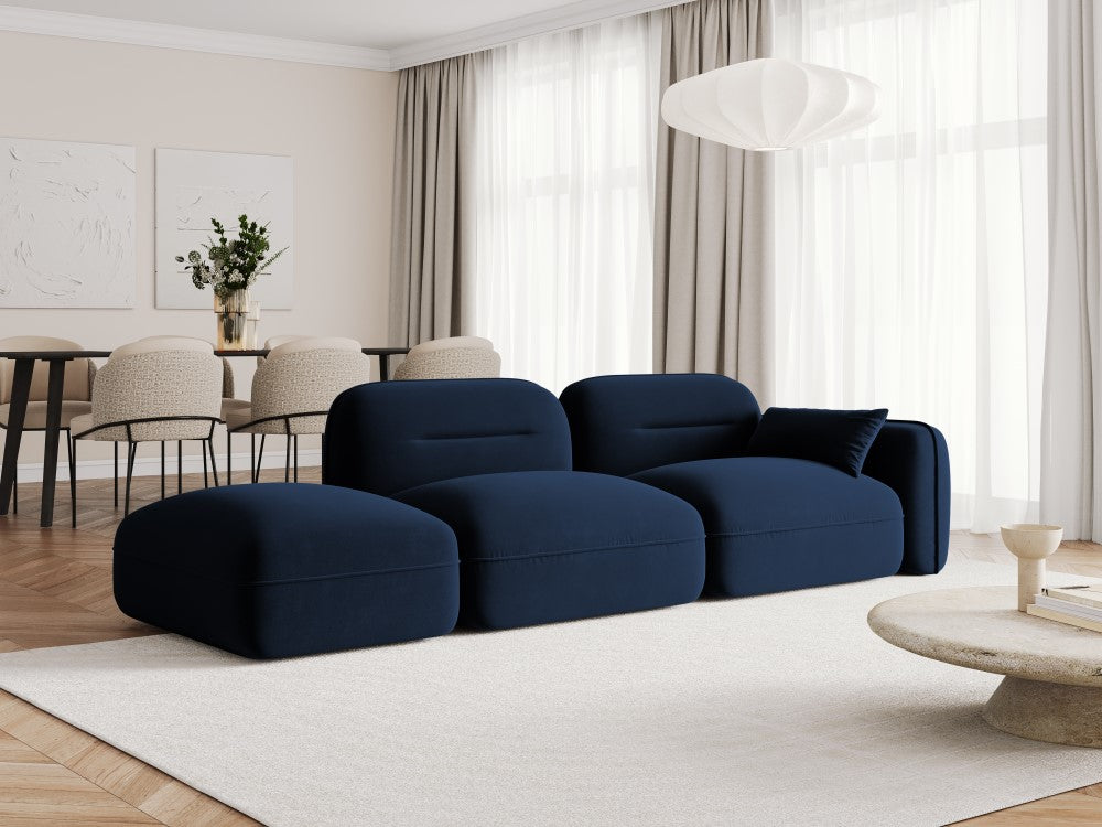 
3-Sitzer Design Sofa „Sydney“ mit Ottomane - Samt Königsblau / Ottomane links