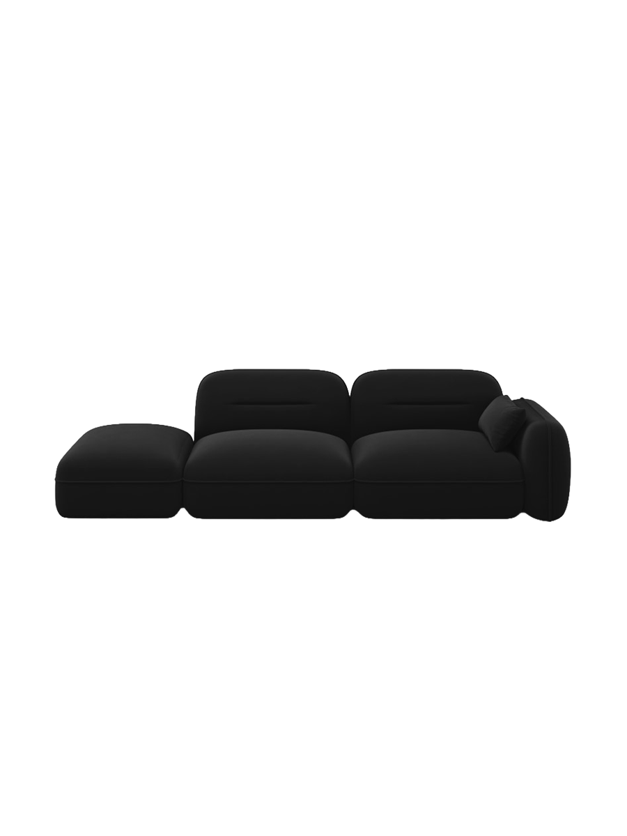
3-Sitzer Design Sofa „Sydney“ mit Ottomane - Samt Schwarz / Ottomane links