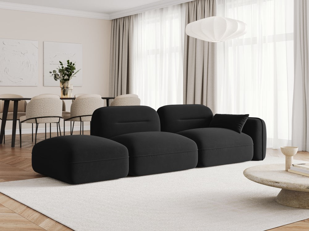
3-Sitzer Design Sofa „Sydney“ mit Ottomane - Samt Schwarz / Ottomane links