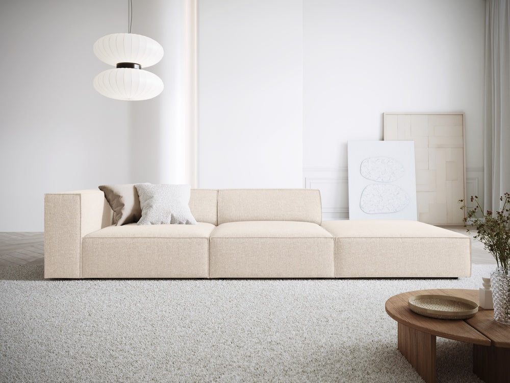 
4-seater designer sofa "Arendal" with ottoman - Chenille Light Beige / Ottoman right