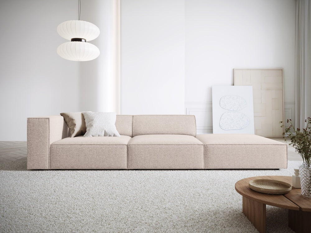 
4-seater designer sofa "Arendal" with ottoman - Chenille Beige / Ottoman right
