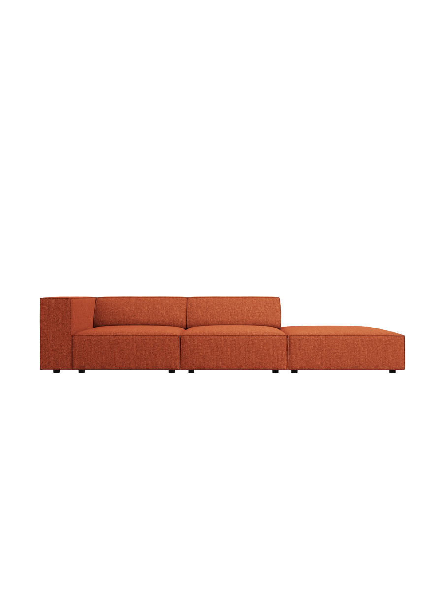 
4-seater designer sofa "Arendal" with ottoman - Chenille Terracotta / Ottoman right