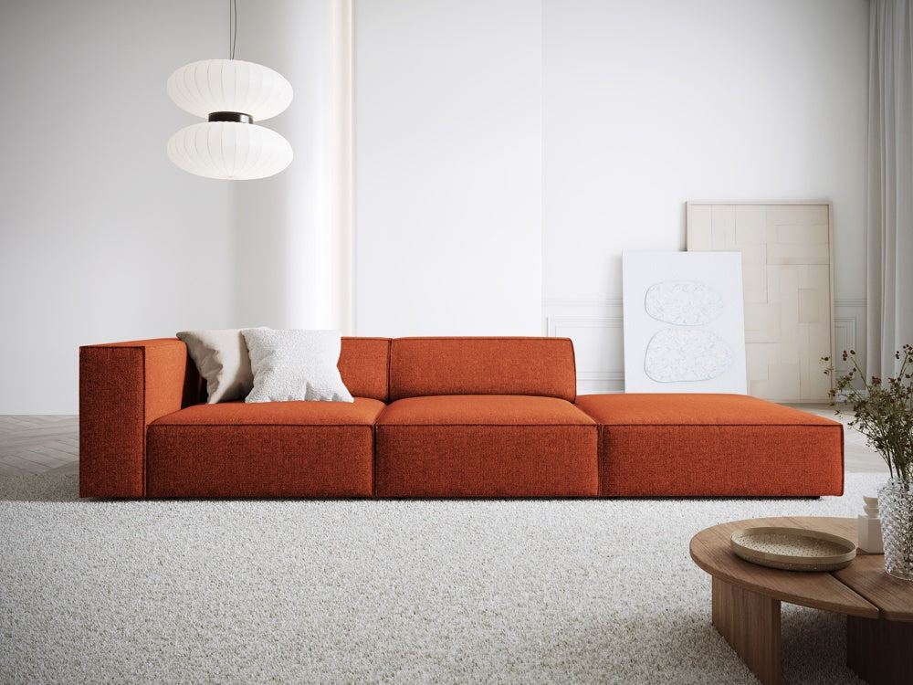 
4-seater designer sofa "Arendal" with ottoman - Chenille Terracotta / Ottoman right