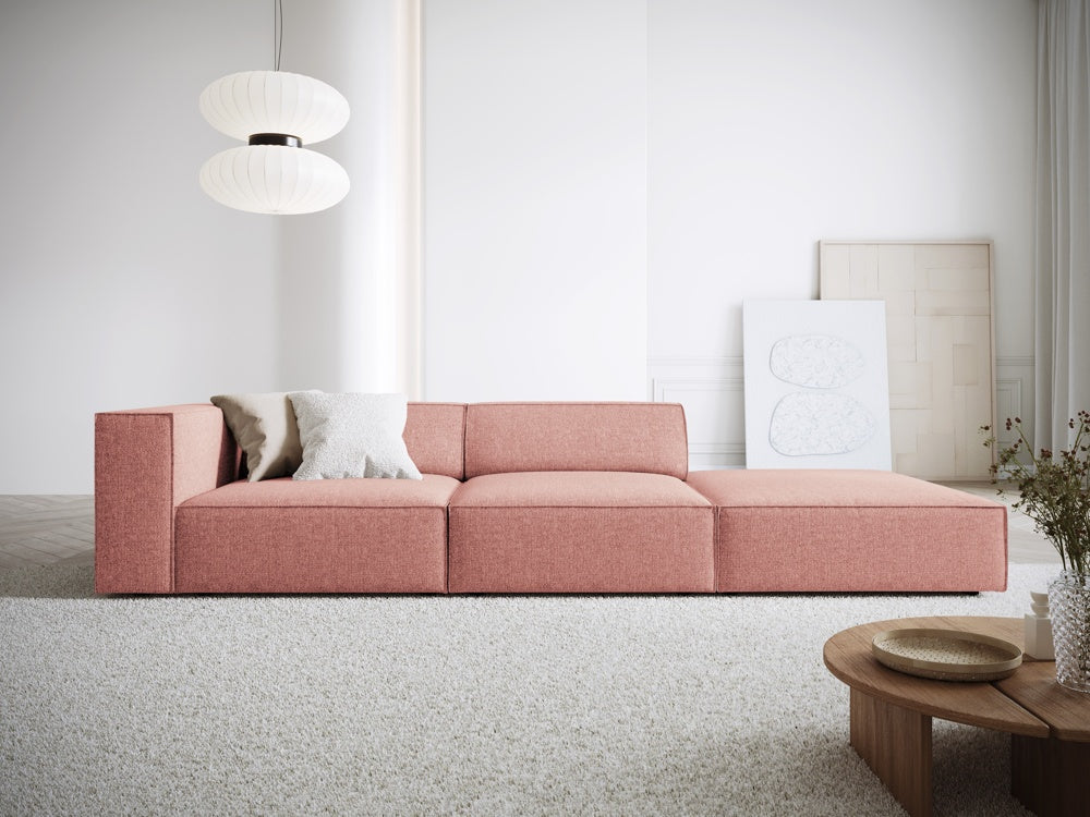 
4-seater designer sofa "Arendal" with ottoman - Chenille Pink / Ottoman right