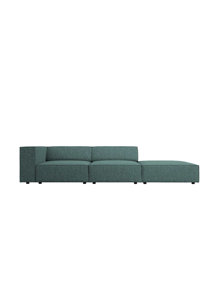 
4-seater designer sofa "Arendal" with ottoman - Petrol Chenille / Ottoman right