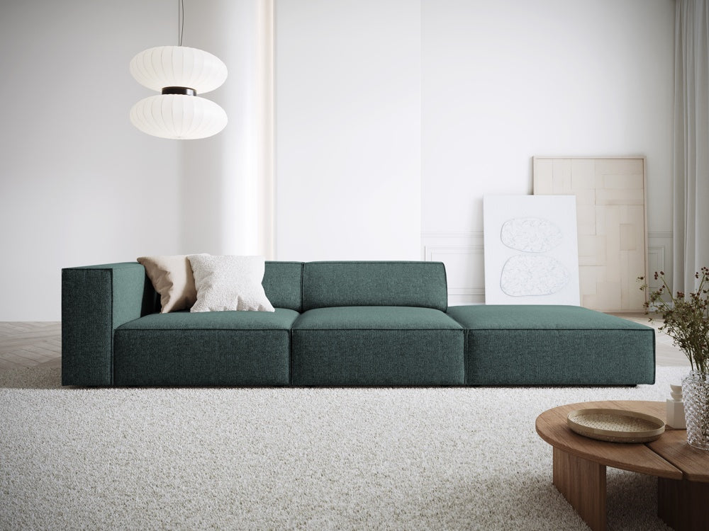 
4-seater designer sofa "Arendal" with ottoman - Petrol Chenille / Ottoman right