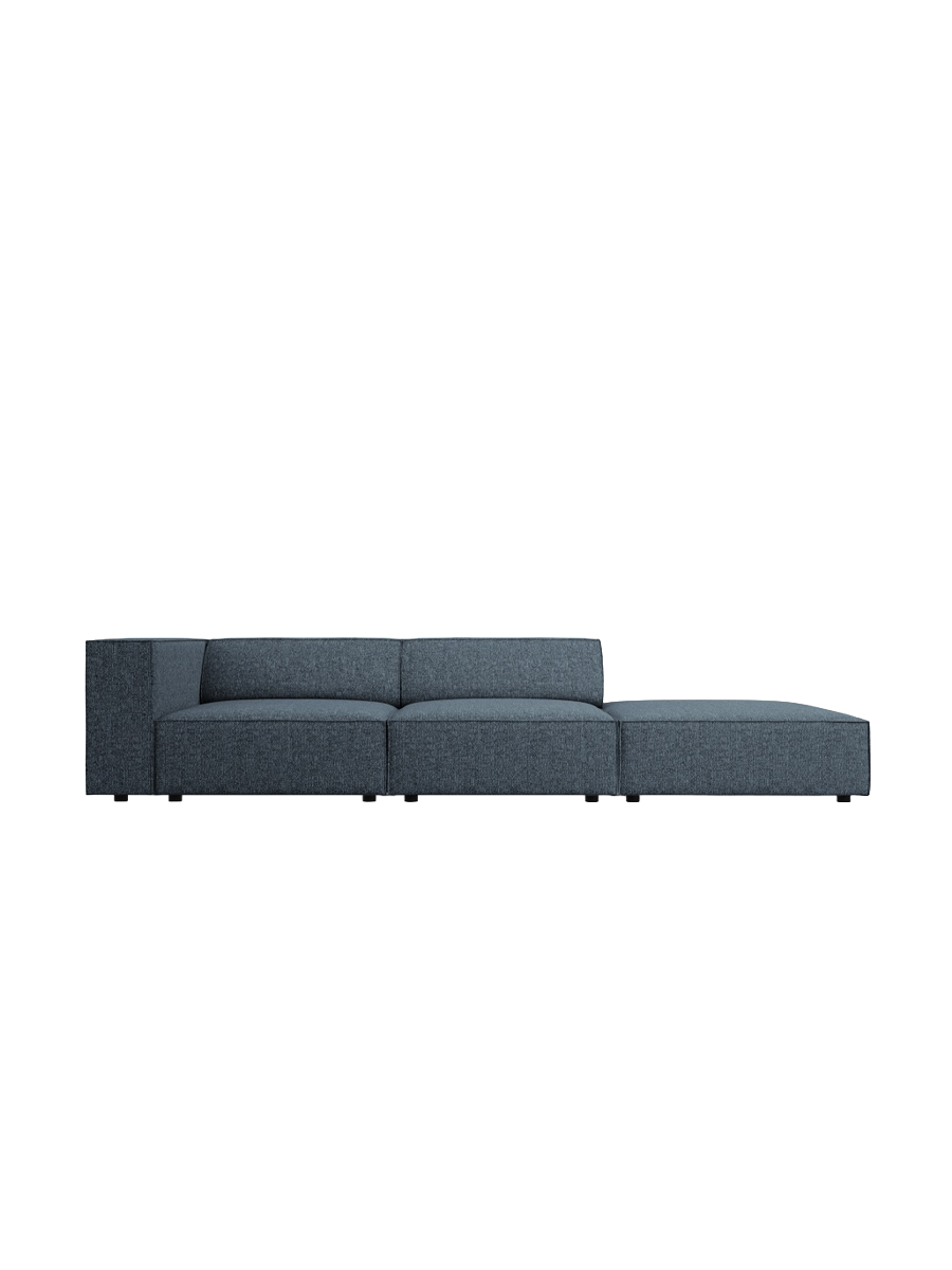 
4-seater designer sofa "Arendal" with ottoman - Chenille Royal Blue / Ottoman right