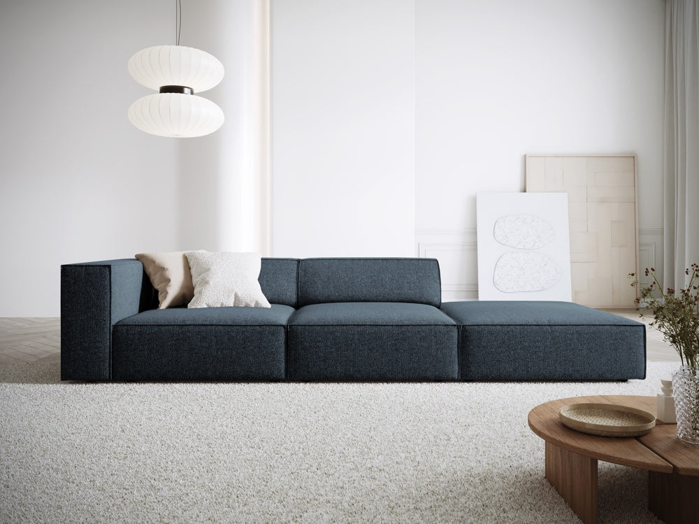 
4-seater designer sofa "Arendal" with ottoman - Chenille Royal Blue / Ottoman right