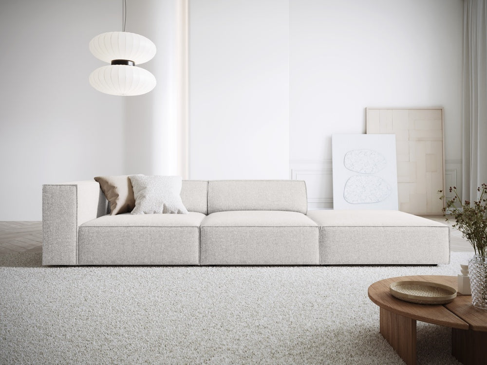 
4-seater designer sofa "Arendal" with ottoman - Chenille Light Grey / Ottoman right