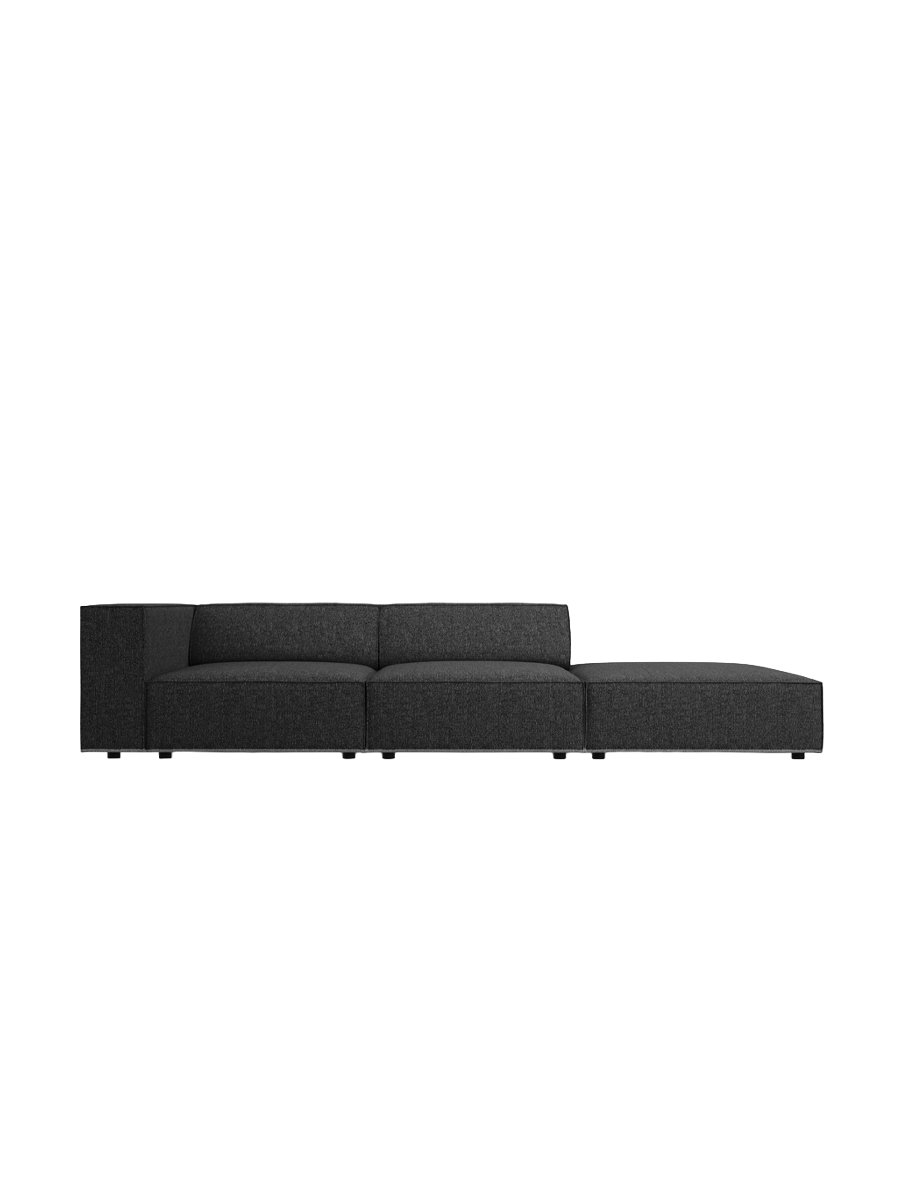 
4-seater designer sofa "Arendal" with ottoman - Chenille Black / Ottoman right