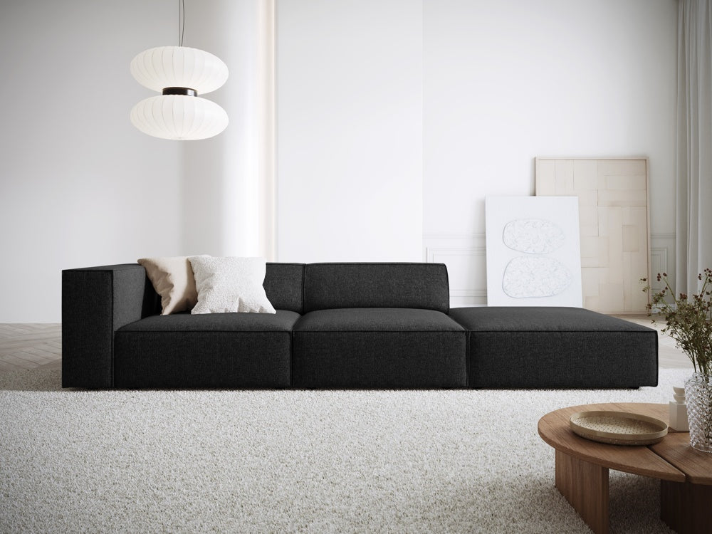 
4-seater designer sofa "Arendal" with ottoman - Chenille Black / Ottoman right