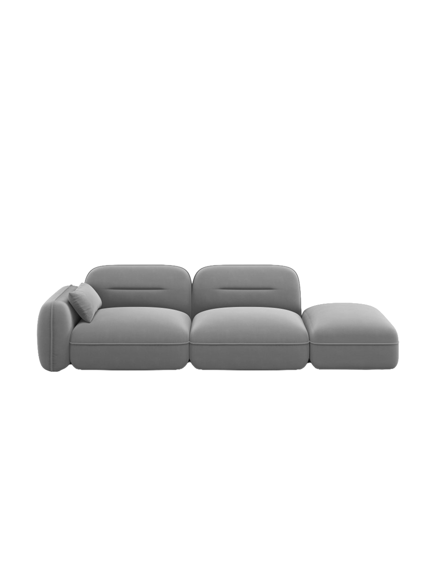 
3-Sitzer Design Sofa „Sydney“ mit Ottomane - Samt Hellgrau / Ottomane rechts