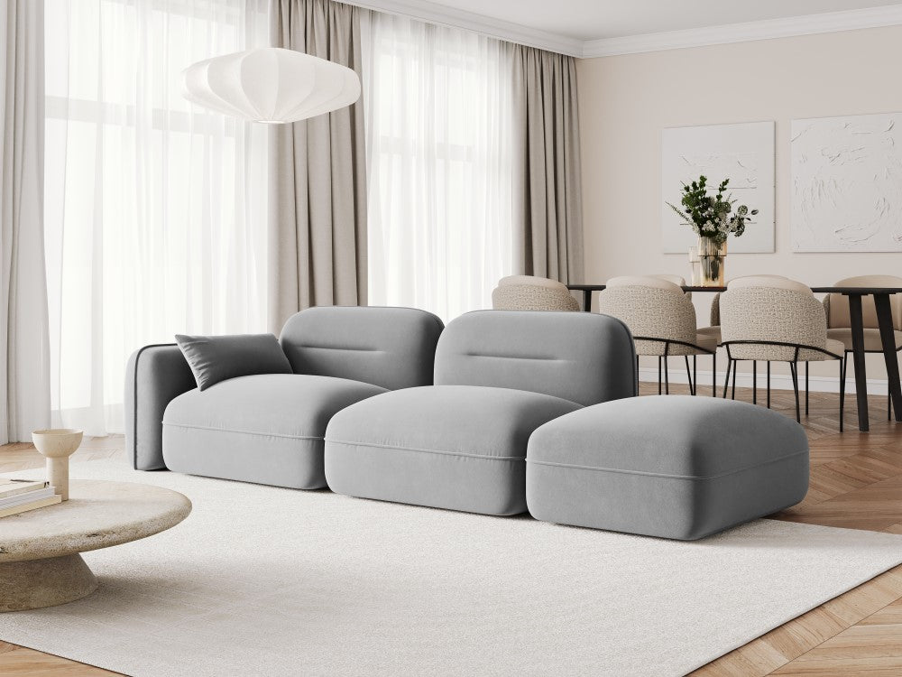 
3-Sitzer Design Sofa „Sydney“ mit Ottomane - Samt Hellgrau / Ottomane rechts
