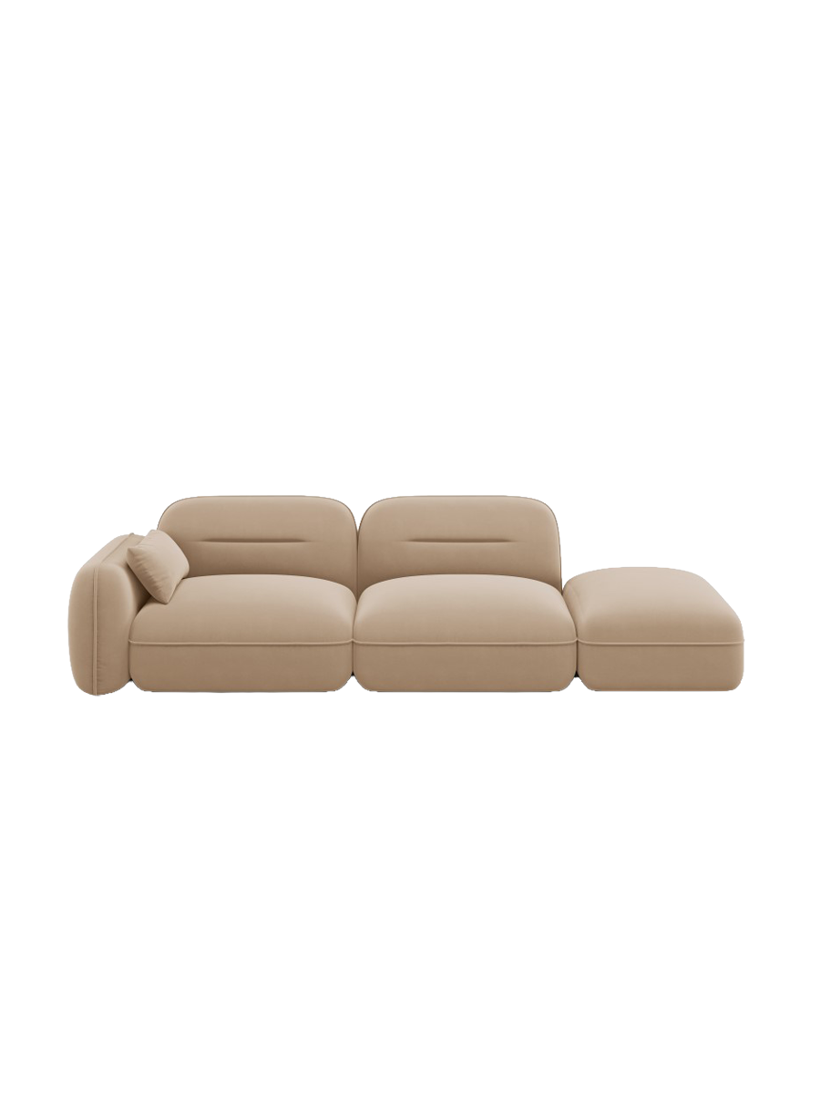
3-Sitzer Design Sofa „Sydney“ mit Ottomane - Samt Sand / Ottomane rechts
