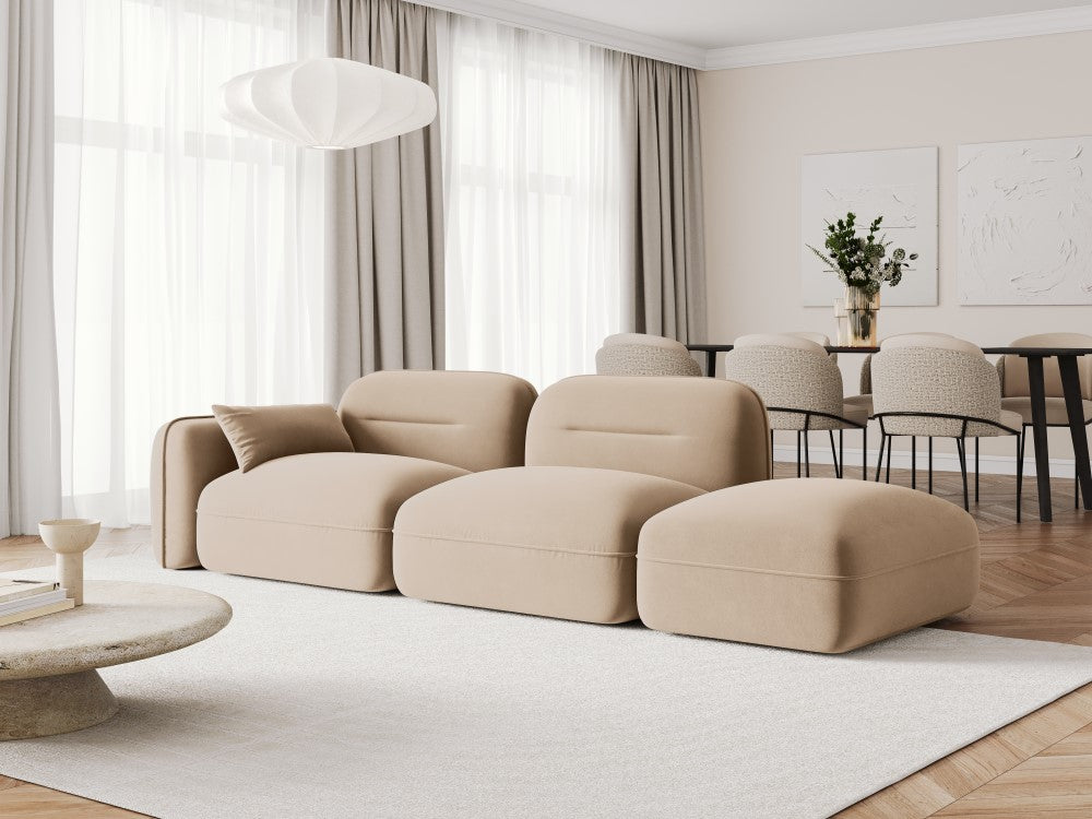 
3-Sitzer Design Sofa „Sydney“ mit Ottomane - Samt Sand / Ottomane rechts