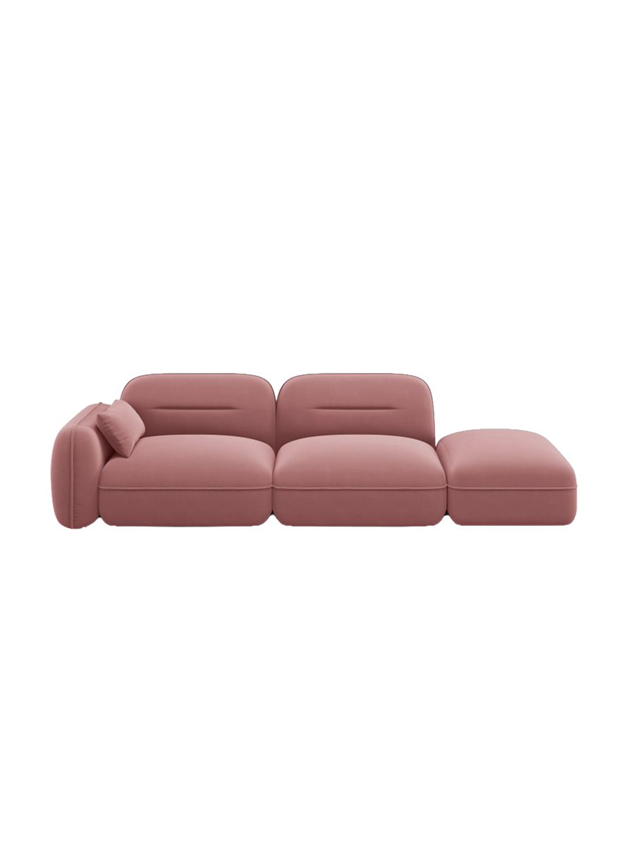 
3-Sitzer Design Sofa „Sydney“ mit Ottomane - Samt Flamingo Rosa / Ottomane rechts