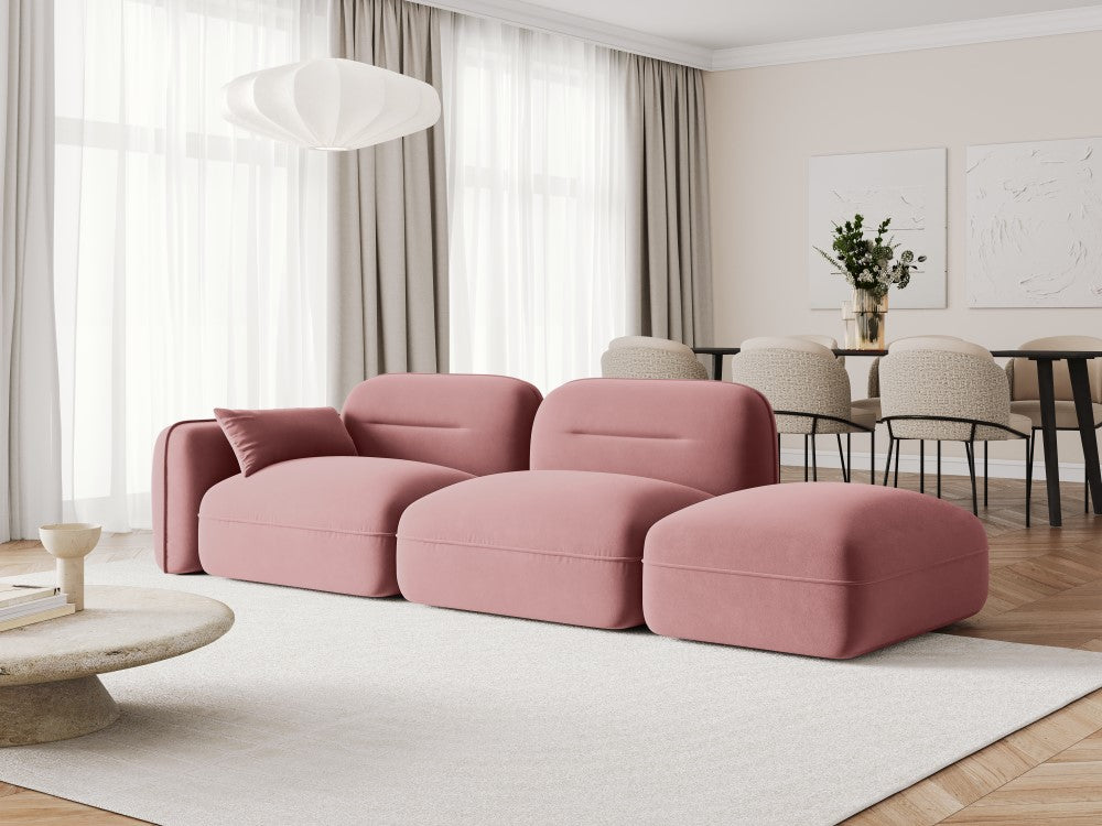 
3-Sitzer Design Sofa „Sydney“ mit Ottomane - Samt Flamingo Rosa / Ottomane rechts