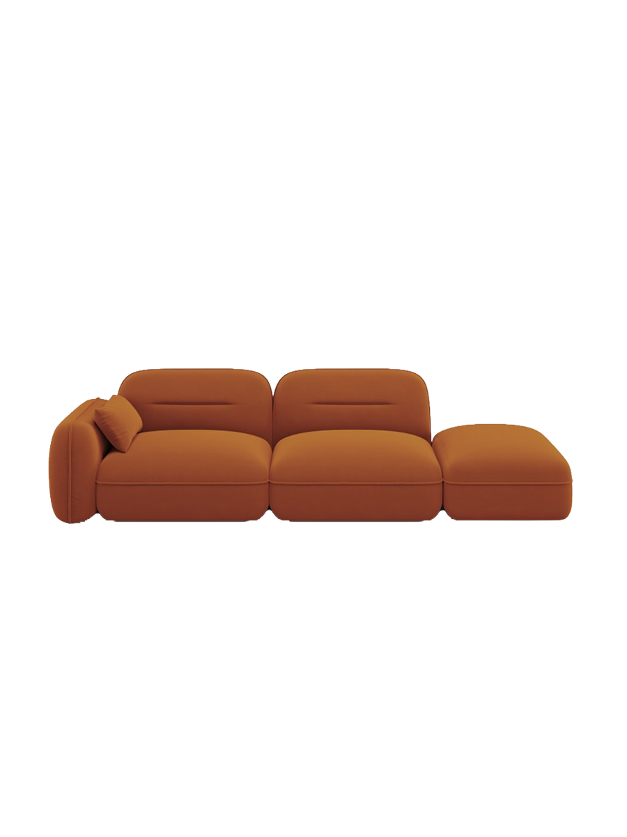 
3-Sitzer Design Sofa „Sydney“ mit Ottomane - Samt Terracotta / Ottomane rechts