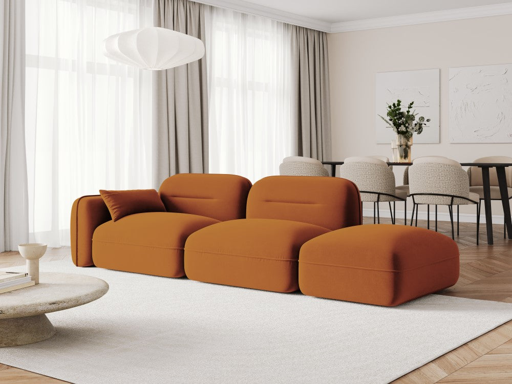 
3-Sitzer Design Sofa „Sydney“ mit Ottomane - Samt Terracotta / Ottomane rechts