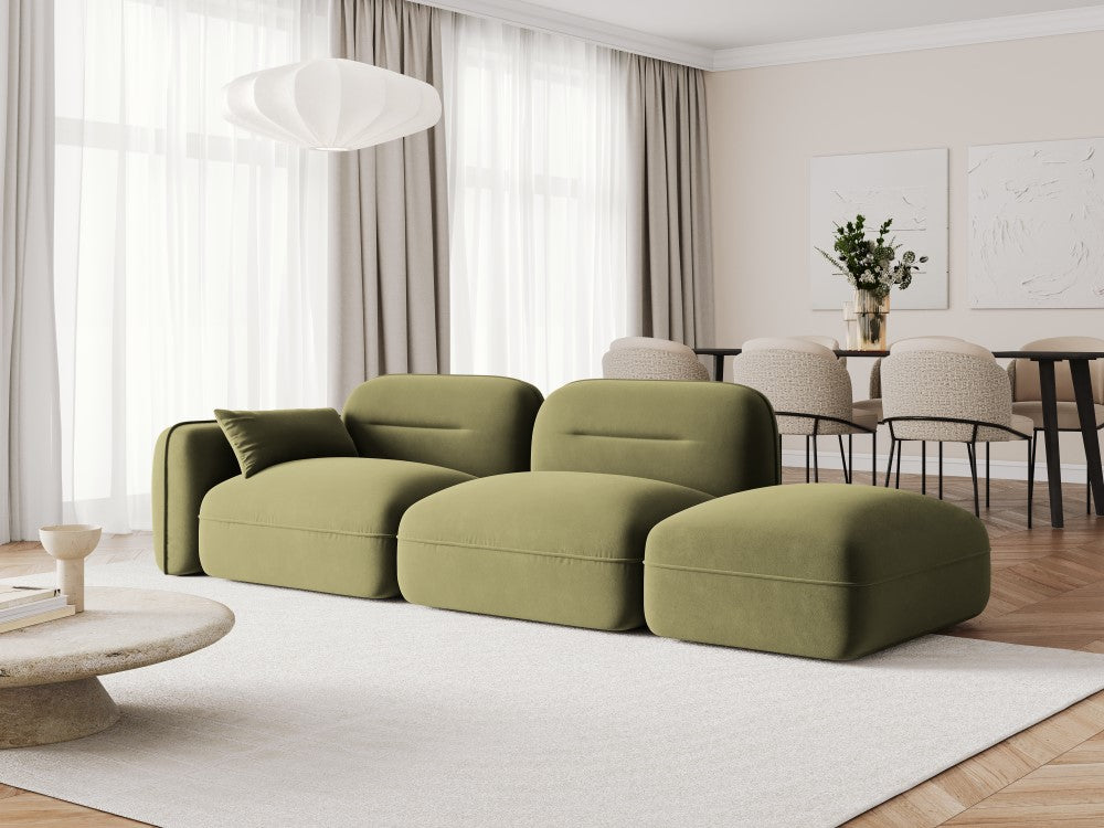 
3-Sitzer Design Sofa „Sydney“ mit Ottomane - Samt Hellgrün / Ottomane rechts