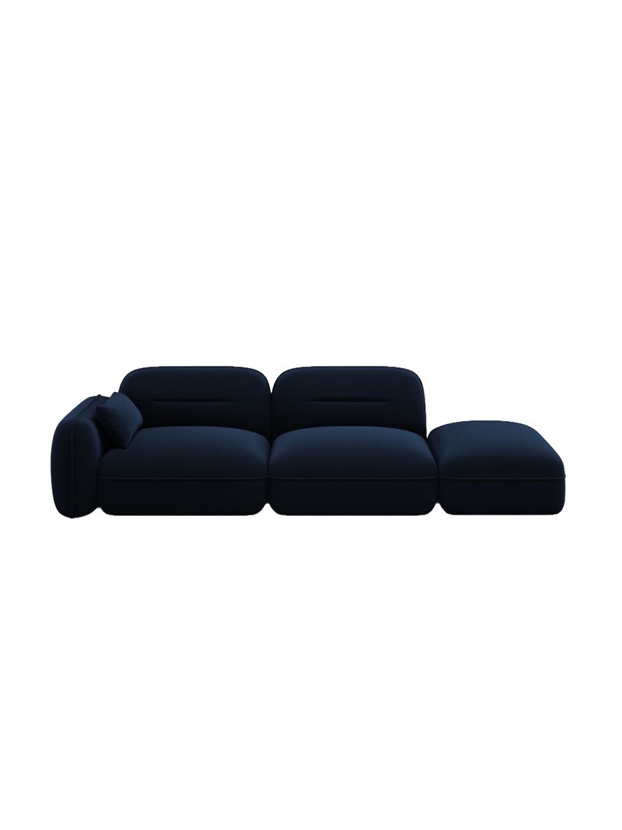 
3-Sitzer Design Sofa „Sydney“ mit Ottomane - Samt Königsblau / Ottomane rechts