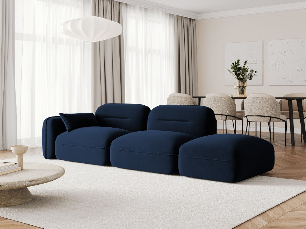 
3-Sitzer Design Sofa „Sydney“ mit Ottomane - Samt Königsblau / Ottomane rechts
