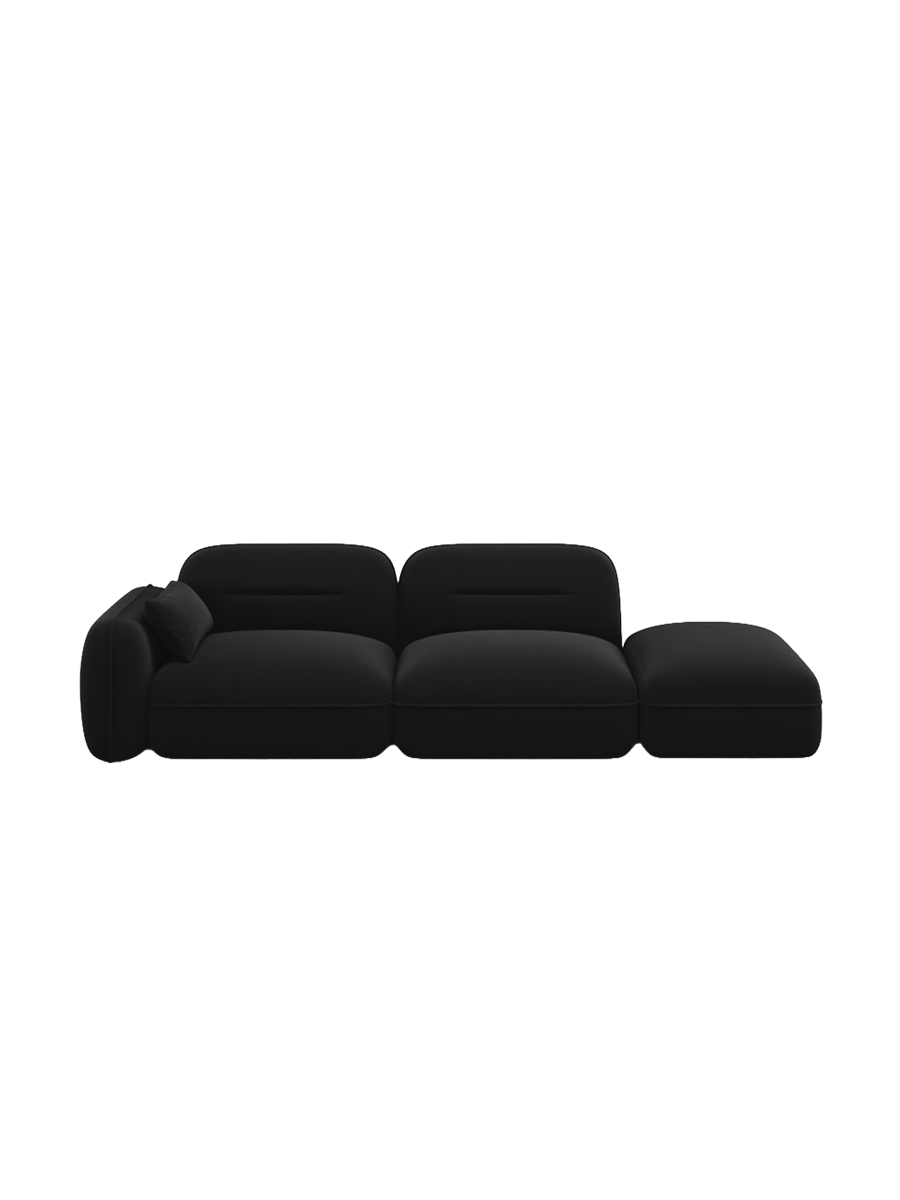 
3-Sitzer Design Sofa „Sydney“ mit Ottomane - Samt Schwarz / Ottomane rechts