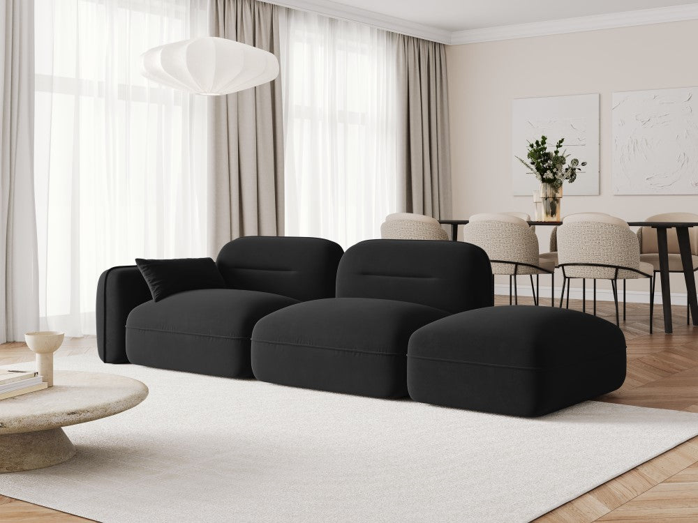 
3-Sitzer Design Sofa „Sydney“ mit Ottomane - Samt Schwarz / Ottomane rechts