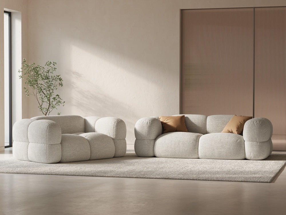 
3-seater designer sofa "Loretto" - Structured Fabric Beige