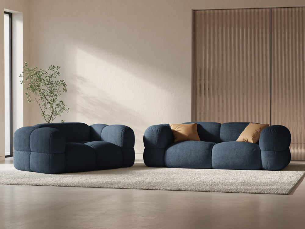 
3-seater designer sofa "Loretto" - Structured Fabric Dark Blue
