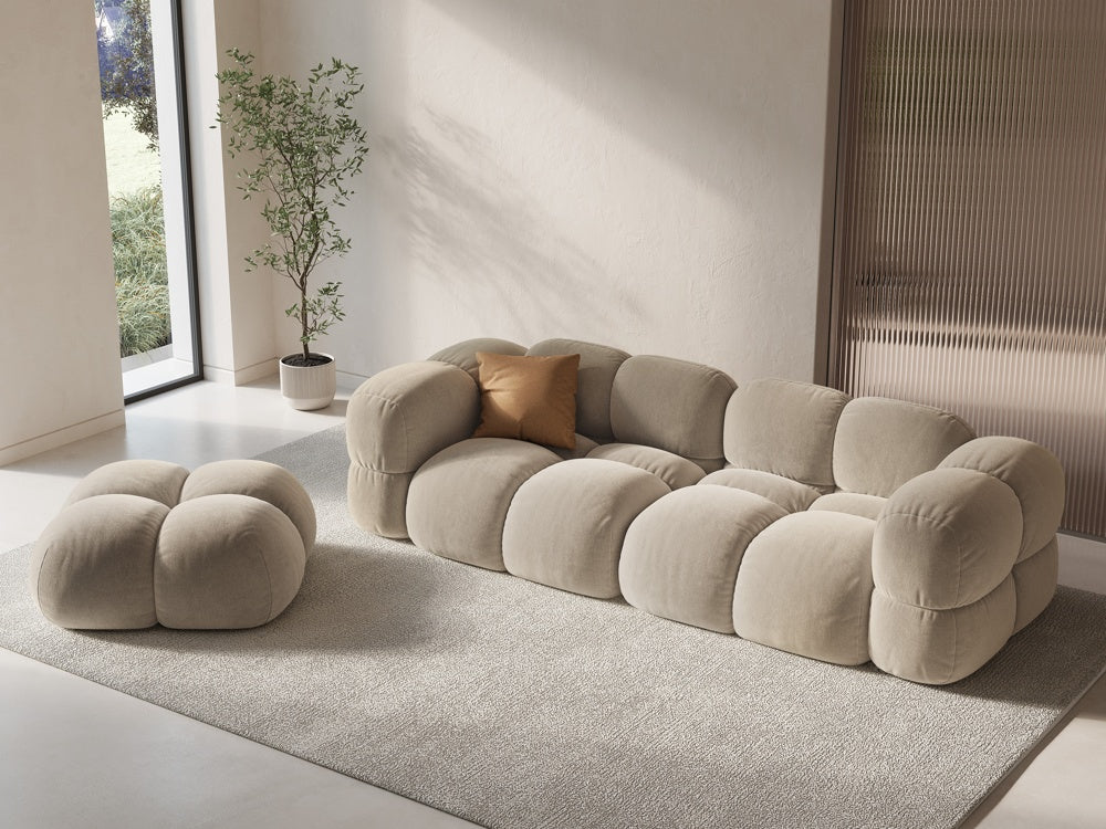 
4-Seater Designer Sofa "Loretto" - Light Beige Velvet