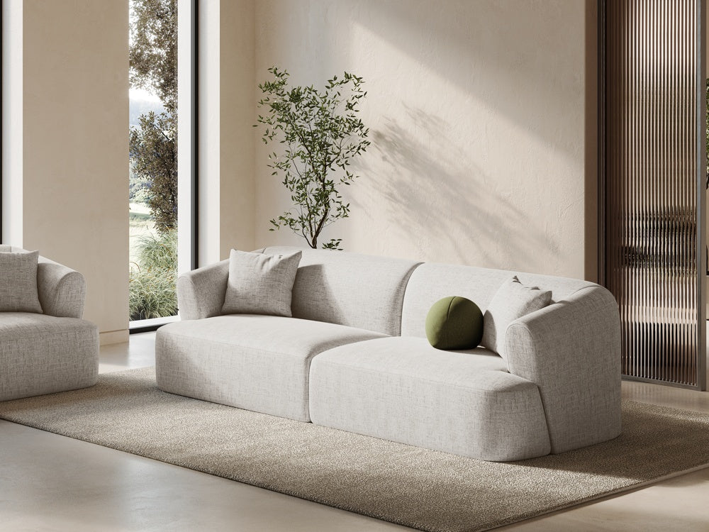 
4-Seater Designer Sofa "Campi" - Structured Fabric Light Beige