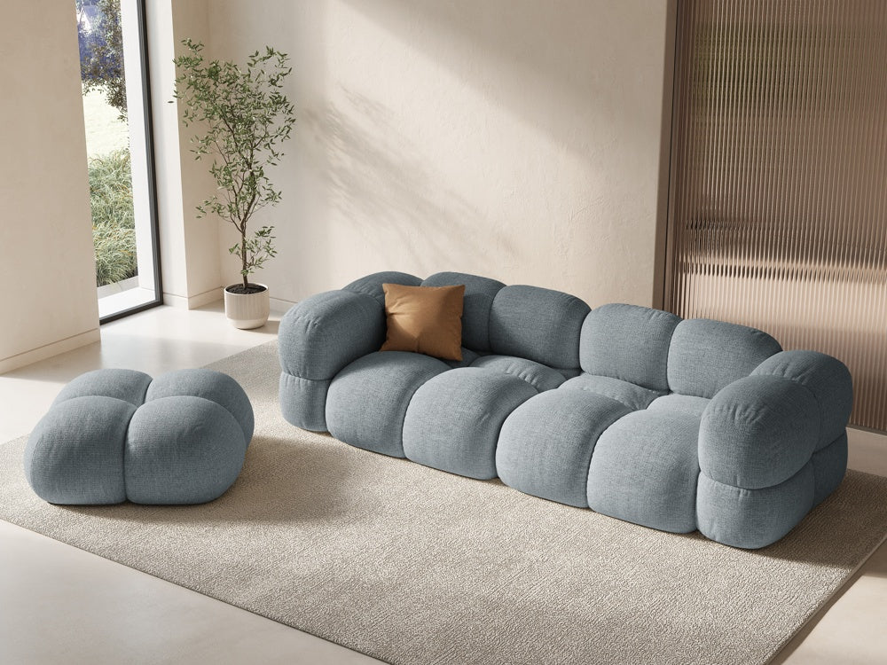 
4-Seater Designer Sofa "Loretto" - Structured fabric pastel blue