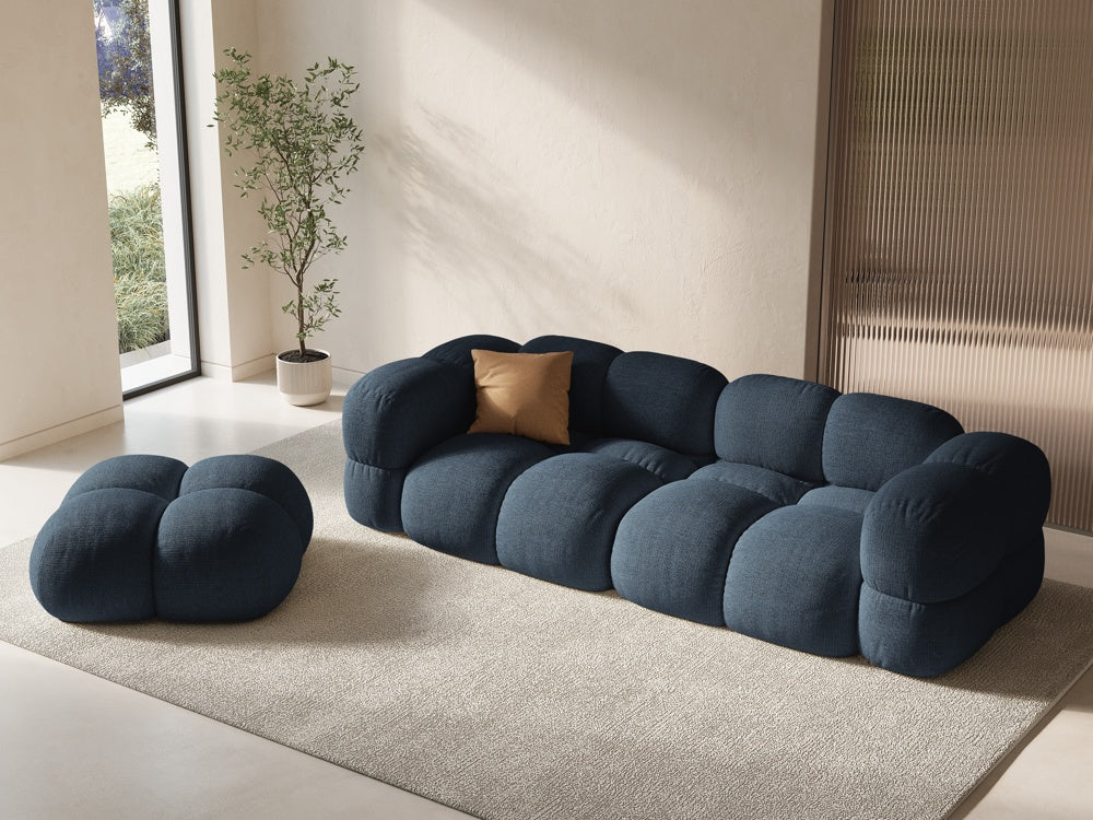 
4-Seater Designer Sofa "Loretto" - Structured Fabric Dark Blue