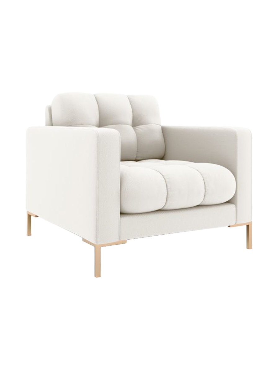 
Design Sessel „Bali“ - Strukturstoff Beige hell / Gold