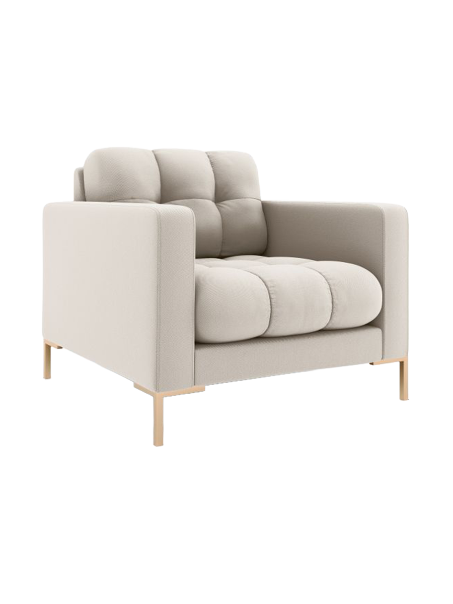 
Design Sessel „Bali“ - Strukturstoff Beige / Gold