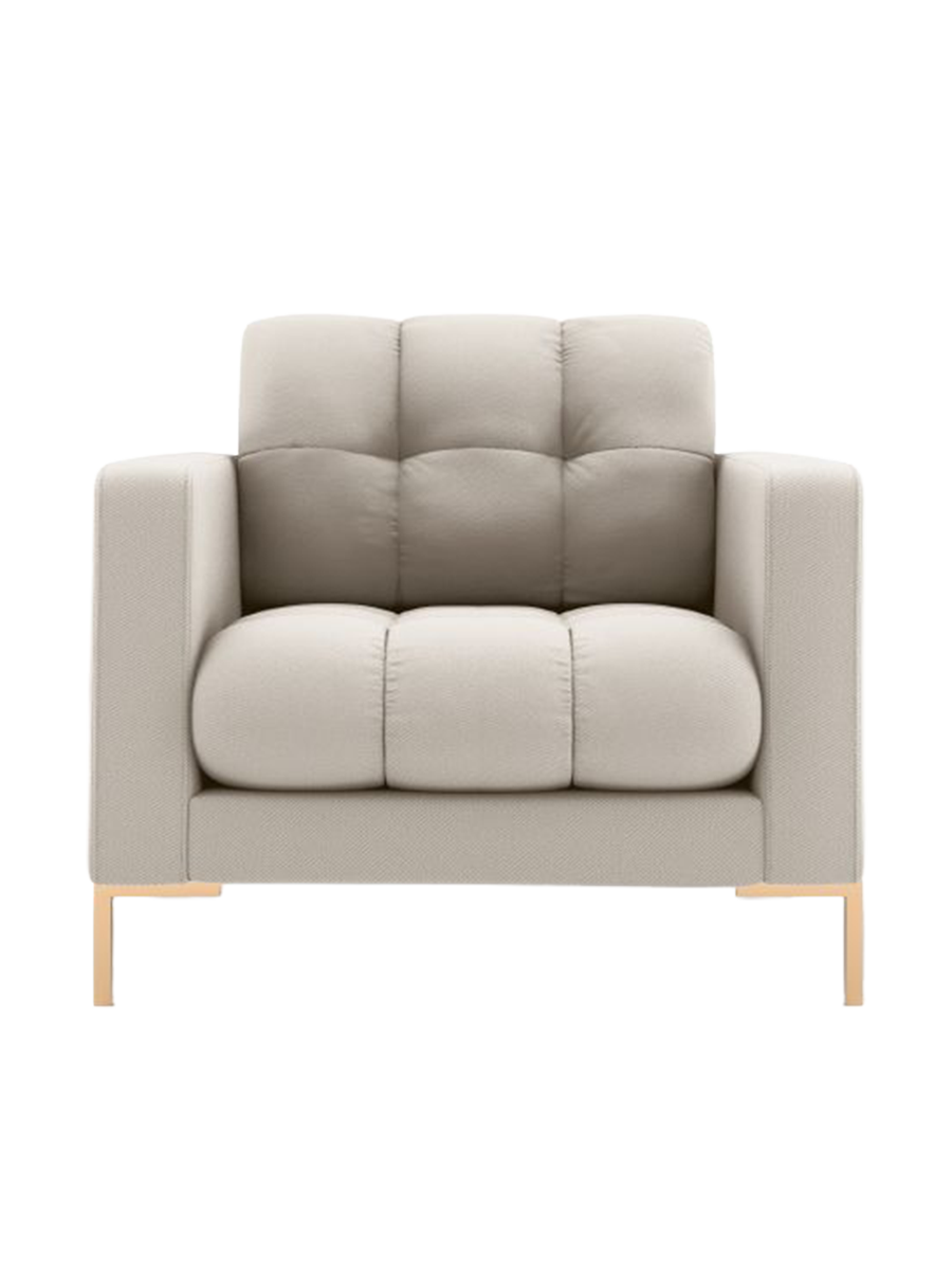 
Design Sessel „Bali“ - Strukturstoff Beige / Gold
