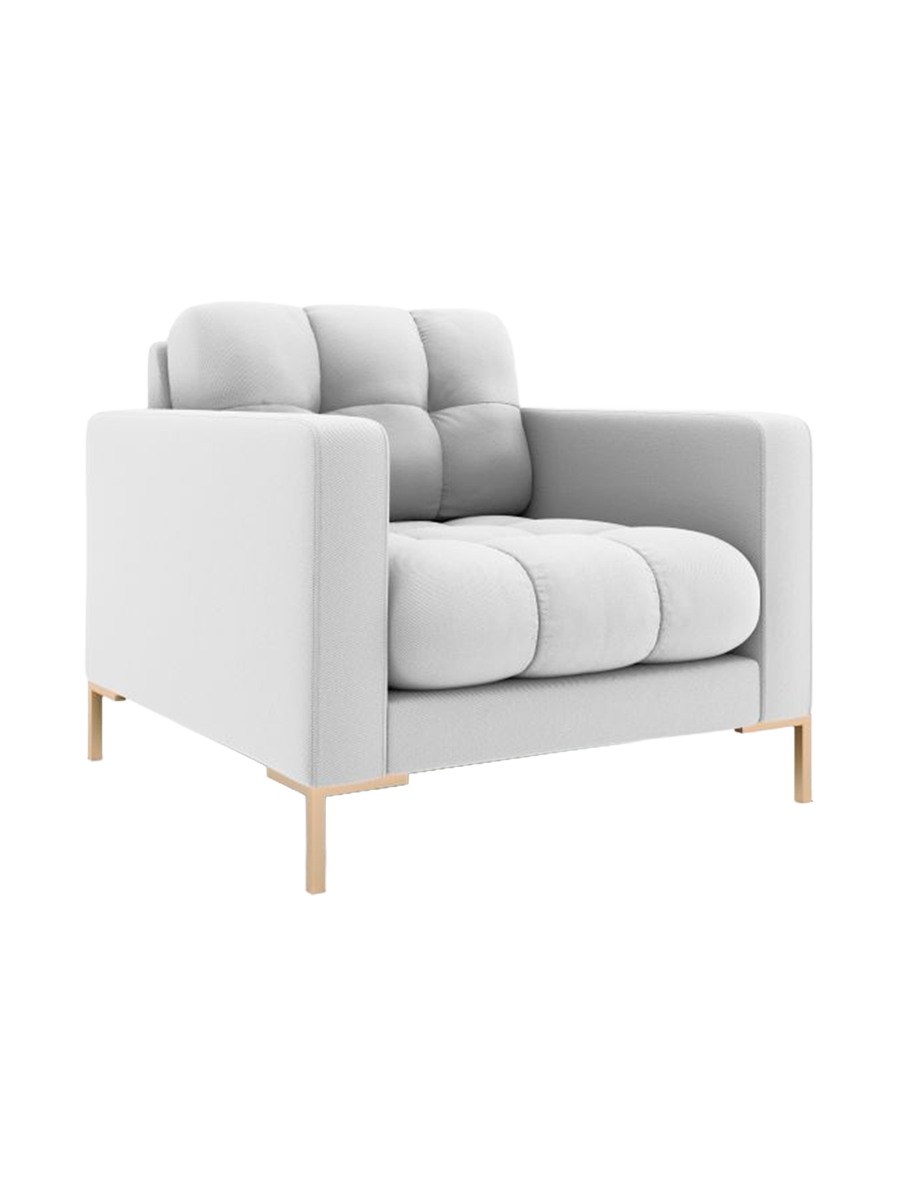 
Design Sessel „Bali“ - Strukturstoff Hellgrau / Gold