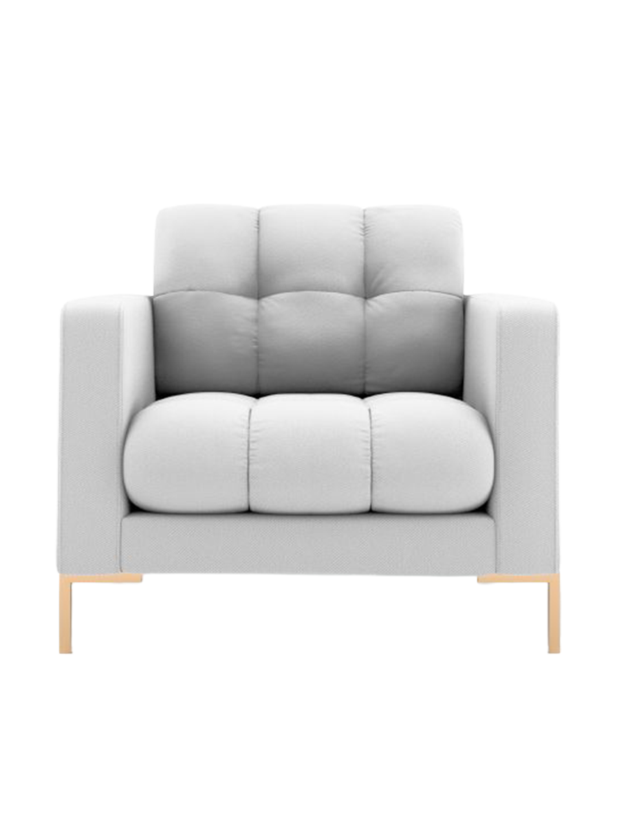 
Design Sessel „Bali“ - Strukturstoff Hellgrau / Gold