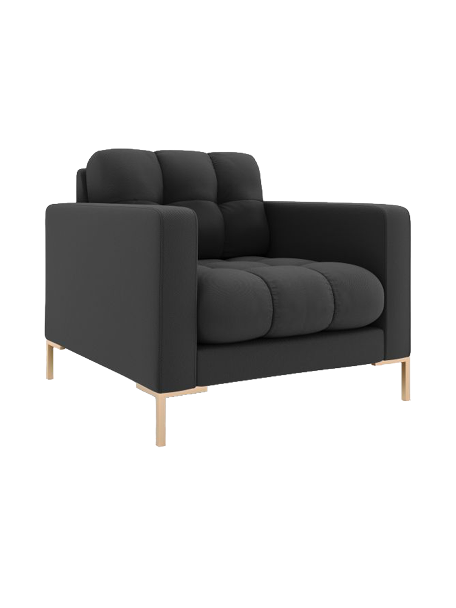 
Design Sessel „Bali“ - Strukturstoff Dunkelgrau / Gold