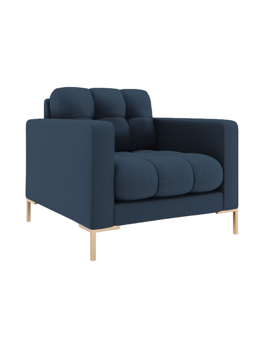 
Design Sessel „Bali“ - Strukturstoff Blau / Gold