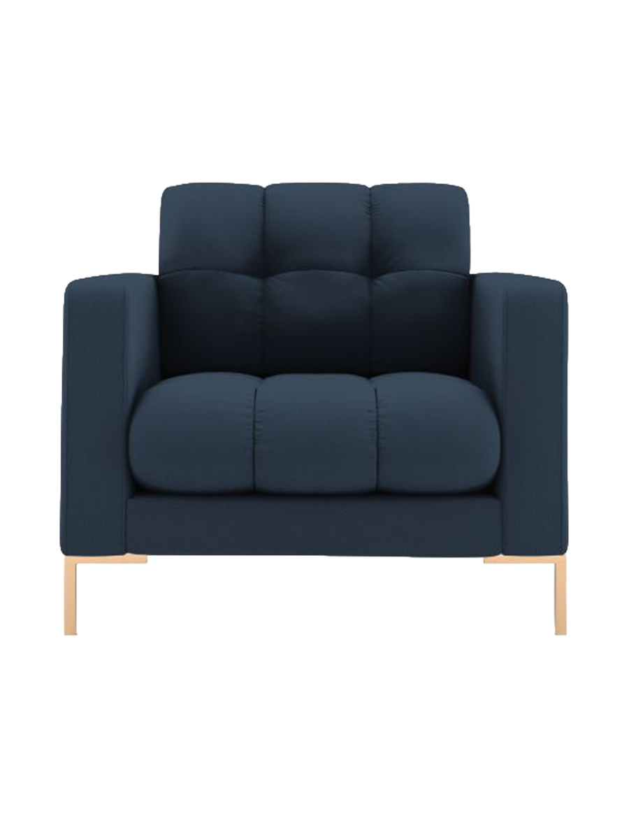 
Design Sessel „Bali“ - Strukturstoff Blau / Gold