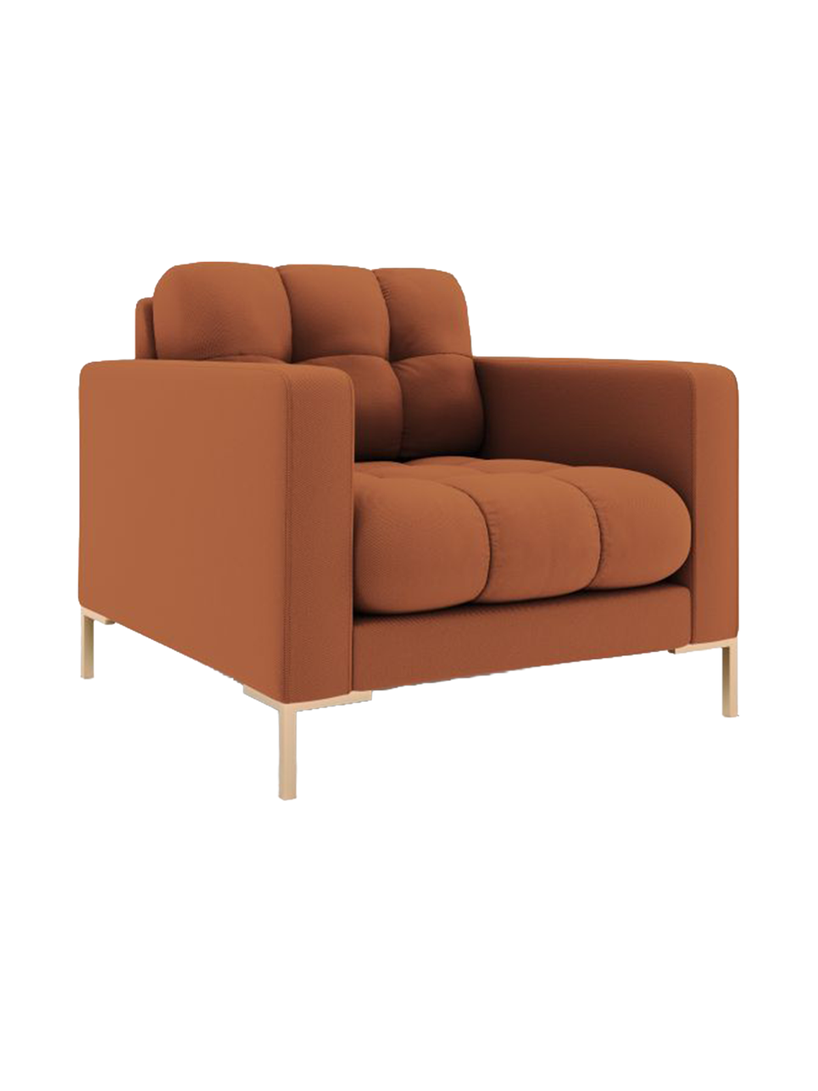 
Design Sessel „Bali“ - Strukturstoff Brick / Gold