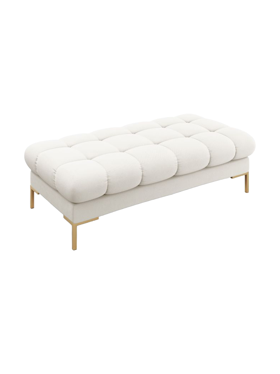 
Grand pouf design « Bali » - Tissu d'ameublement beige clair / Or