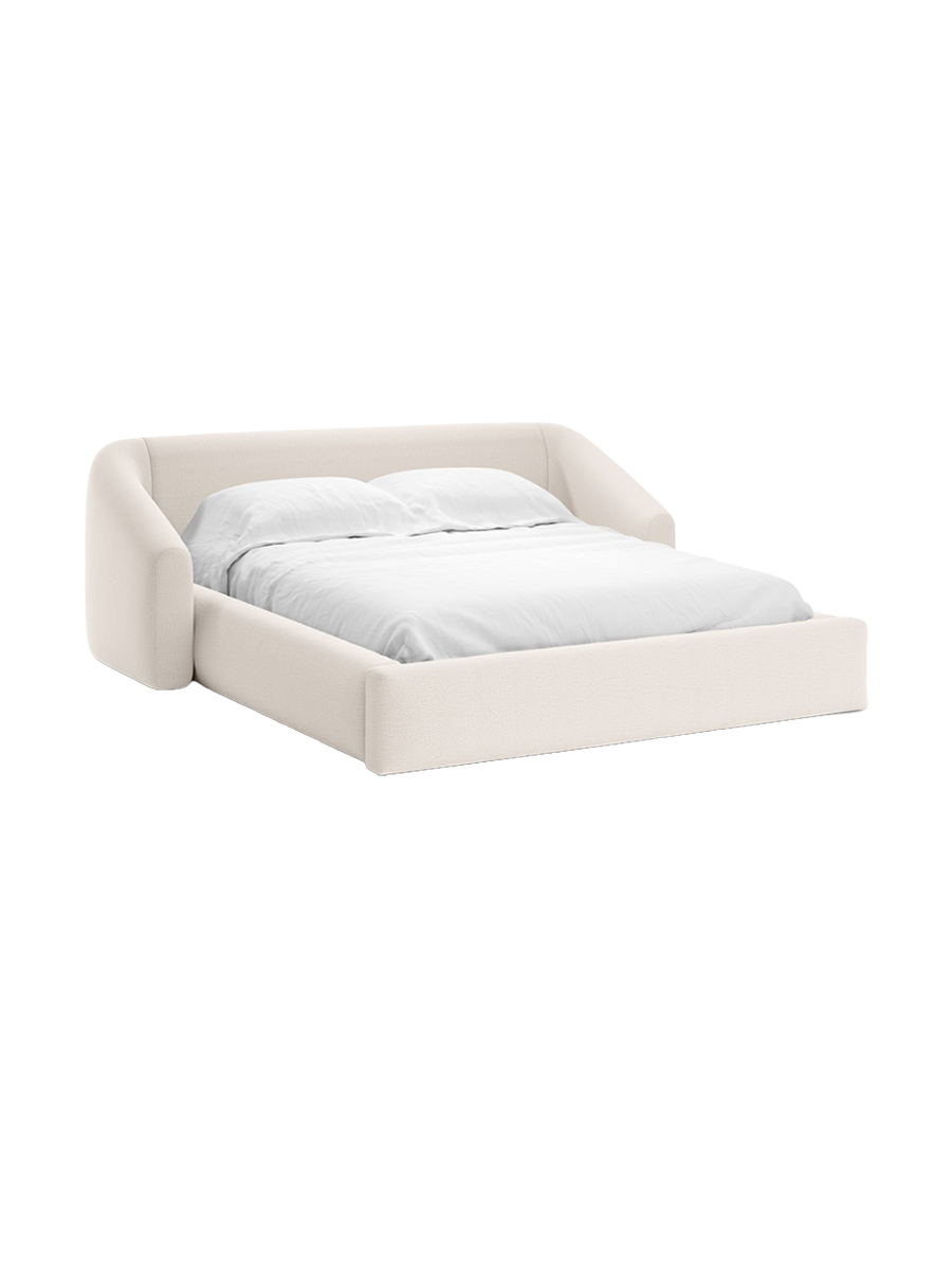 
"Campi" Designer Upholstered Bed with Storage Compartment, Light Beige Structured Fabric - 140 x 200 cm