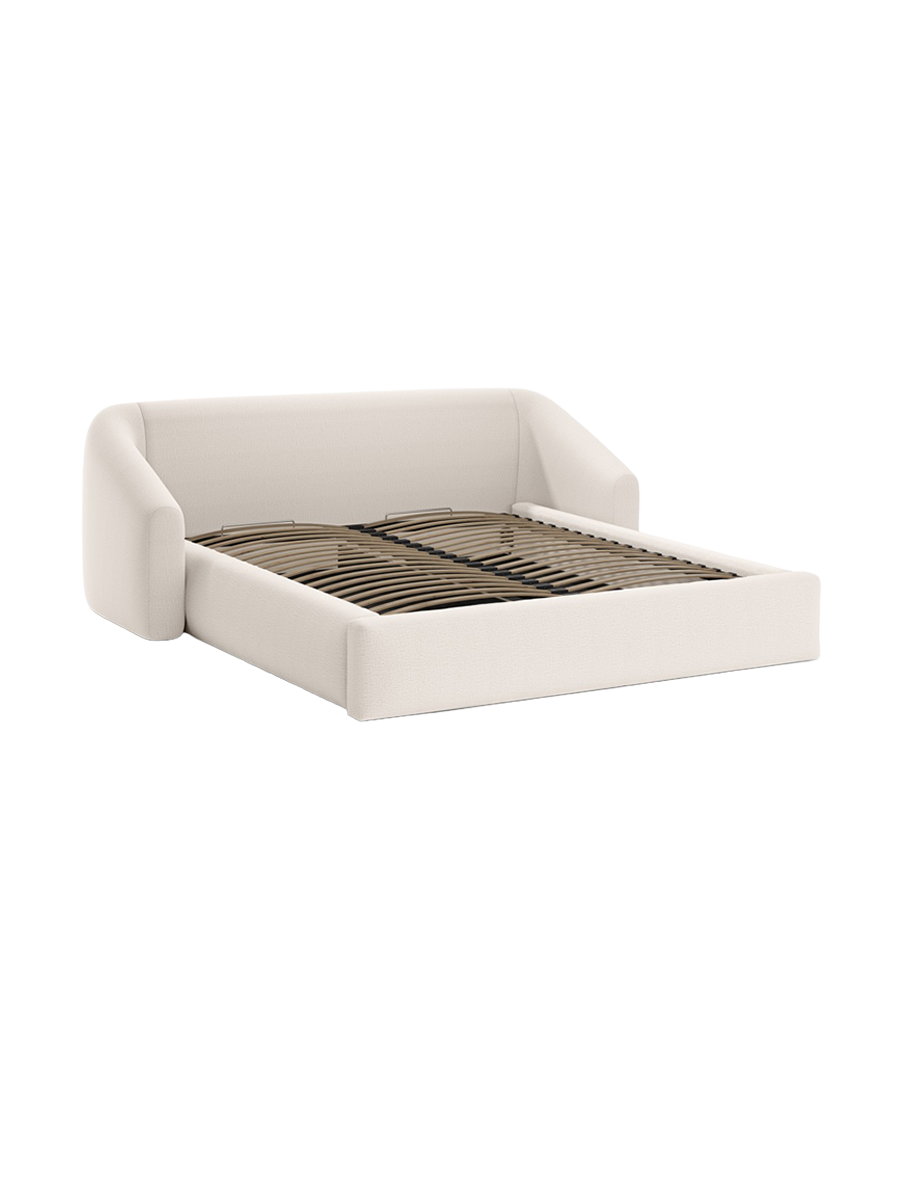 
"Campi" Designer Upholstered Bed with Storage Compartment, Light Beige Structured Fabric - 140 x 200 cm